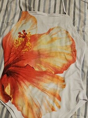 Fashion Nova White Tank Top with Orange and Yellow Floral Print